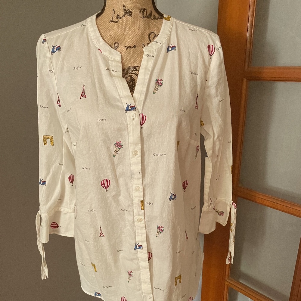 Talbots "French" Split Neck Button Down Blouse - image 1
